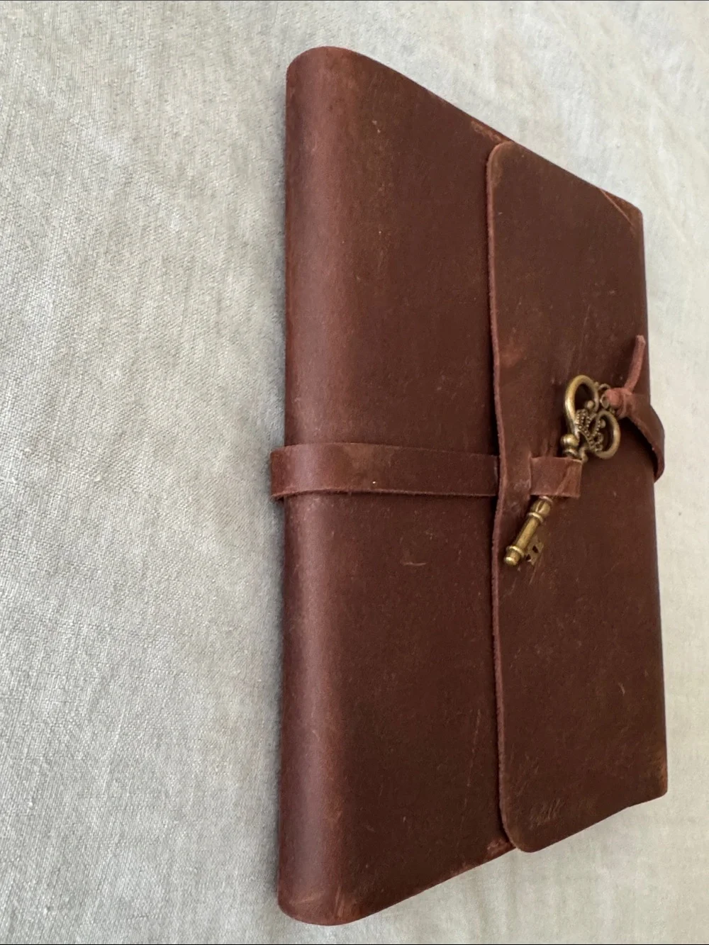 Genuine Brown Leather Handmade Refillable Journal with Key Charm “Bella” Unused